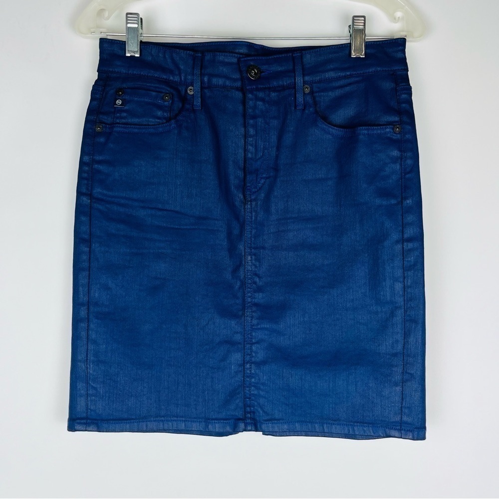AG Adriano Goldschmied The Erin Dark Blue Pencil Skirt Waxed Denim